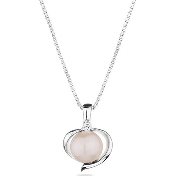 Image 1 of Swan Сребърно колие сърце със сладководна бяла перла и циркони SP0019W Swan