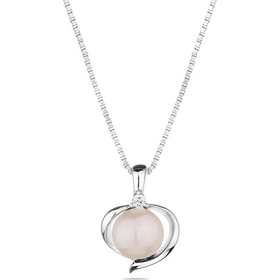 Swan Сребърно колие сърце със сладководна бяла перла и циркони SP0019W Swan