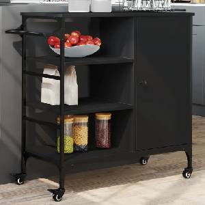 vidaXL Кухненска количка, черна, 87, 5x38, 5x84, 5 см, инженерно дърво (842386)