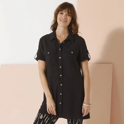 Jednofarebná košeľová tunika s krátkami rukávmi a vreckami nám.modrá