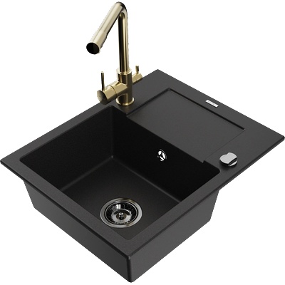 Mexen Enzo мивка от гранит с 1 отделение и отцедник и кухненски смесител Duero, черен - 6506-77-671600-50-B (6506-77-671600-50-B)