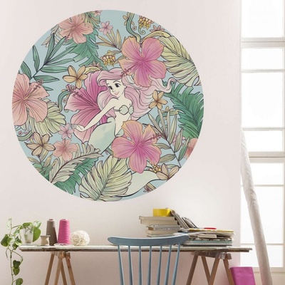 Komar Dots DD1-001 Kulatá samolepicí fototapeta víla Ariel a mořské květy průměr ø 125 cm