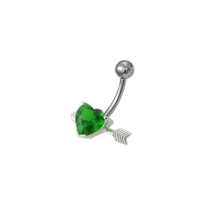 Šperky4U stříbrný piercing do pupíku tmavě zelený zirkon BP01020-E