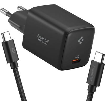 Spigen Зарядно устройство Spigen Essential EE451EU (ACH09474) - USB-C с Type-C кабел, 45W - Черно