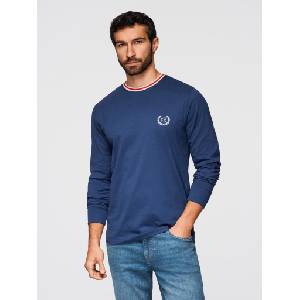 Ombre Clothing Мъжка памучна тениска с дълъг ръкав, U-образно райе деколте и бродерия Ombre Clothing Ombre Clothing | Sin | МЪЖЕ | L