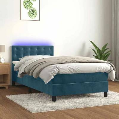 vidaXL 11461.3134613 Boxspring postel s matrací a LED tmavě modrá samet