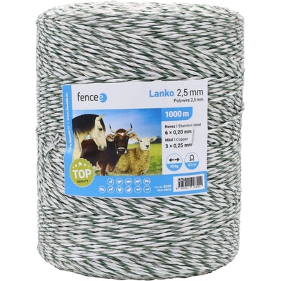 Fencee Lanko pro elektrický ohradník, průměr 2,5 mm, zeleno-bílé, délka 1000 m