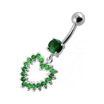 Šperky4U stříbrný piercing do pupíku tmavě zelené zirkony BP01004-E