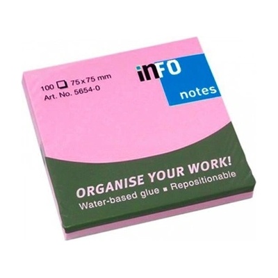 Info Самозалепващи листчета Info, 100л. , размер 75x75mm, розови (OK4903)