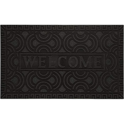 75 х 45 см черна гумена изтривалка с шарка, щамповани пъпки и надпис welcome