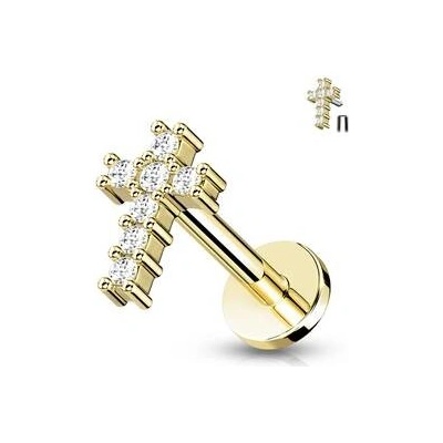 Šperky4U labreta cartilage piercing křížek LB0034GD-1208 – Zboží Dáma