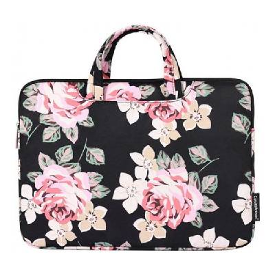Чанта с мотив рози за iPad до 13" / MacBook до 14" - черна (74463)