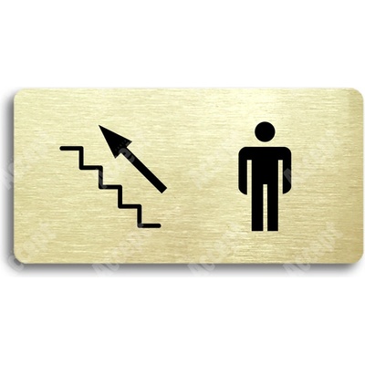 ACCEPT Piktogram WC MUŽI VLEVO NAHORU - zlatá tabulka - černý tisk bez rámečku