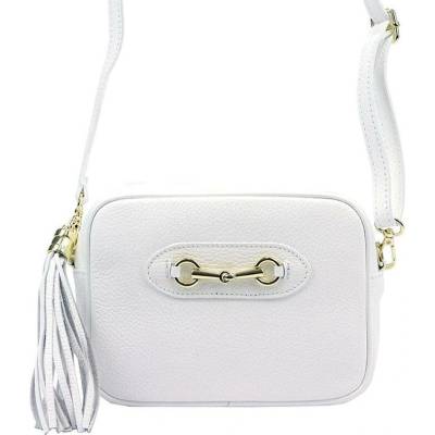 Kožená jednozipová crossbody kabelka se zlatými doplňky bílá