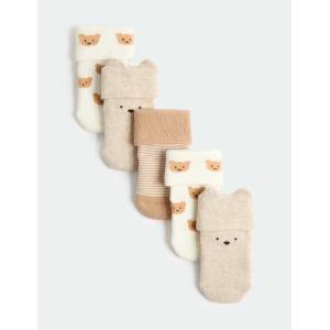 Marks & Spencer Пакет 5 чифта детски чорапи с мотив Spencer Bear с високо съдържание на памук Marks & Spencer бежово Marks & Spencer | Bezhov | Момчешки | 0-6