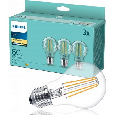 Philips klasik, 7W, E27, teplá bílá, 3ks