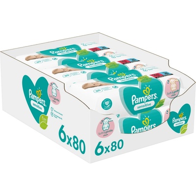 Pampers Sensitive Detské vlhčené obrúsky 6 x 80 ks