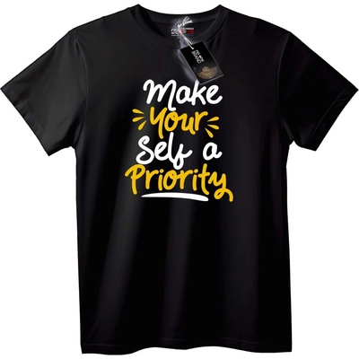 NOONEBRAND Тениска Направи Себе Си Приоритет - 2XL, Black