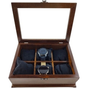Луксозна дървена кутия за съхранение на 6 броя часовници в цвят орех (6706)