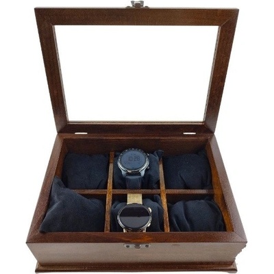 Луксозна дървена кутия за съхранение на 6 броя часовници в цвят орех (6706)