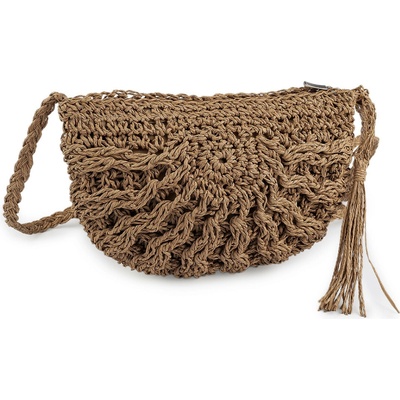 Háčkovaná kabelka z rafie lýka se zipem 25x19 cm střední 2 hnědá přírodní