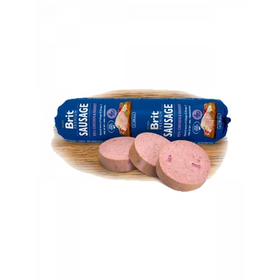 Brit Деликатесен салам за кучета Brit Sausage Sausage Chicken & Rabbit - с 85% свежо пилешко месо и 10% заешко месо 800гр