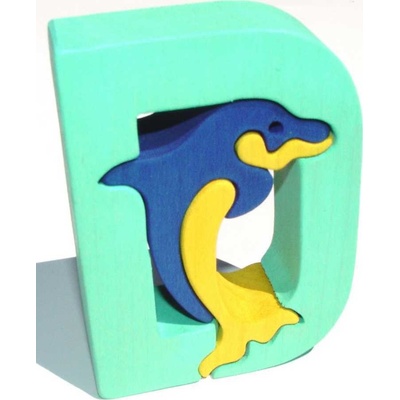 Fauna vkládací puzzle z masivu Abeceda písmenko D delfín