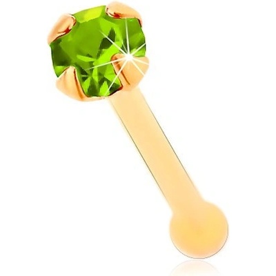 Šperky Eshop piercing do nosu ze žlutého zlata světle zelený blýskavý zirkonek, S1GG176.02