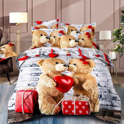 Двулицево детско спално бельо 3D, Bear-My friends 160 x 200 cm, 4 части, 19016, Сив/Бял