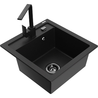 Mexen Vito гранитна мивка с 1 корито и кухненски смесител Rita, черен (6503-77-670300-70-B)