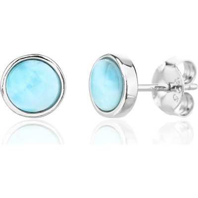 Bealio 14315 stříbrné náušnice KULATÉ larimar 8 mm 03-14315-4058