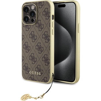 Image 1 of GUESS 4G Charms Collection Hard Case - дизайнерски кожен кейс за iPhone 15 Pro Max (кафяв)