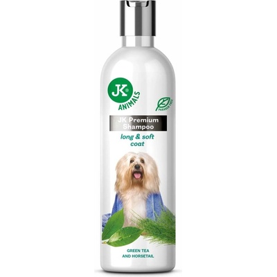 JK ANIMALS Prémiový šampon pro dlouhou a jemnou srst, 250 ml, s výtažky ze zeleného čaje a přesličky rolní
