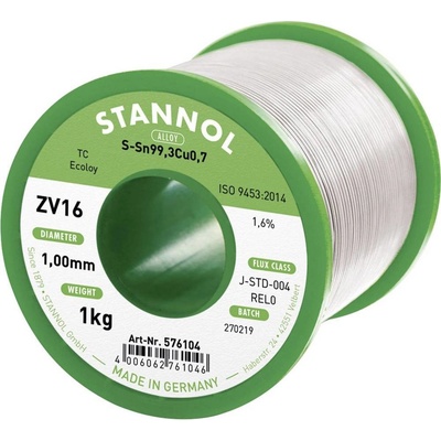 Stannol ZV16 spájkovací cín bez olova bez olova Sn99,3Cu0,7 REL0 1000 g 1 mm