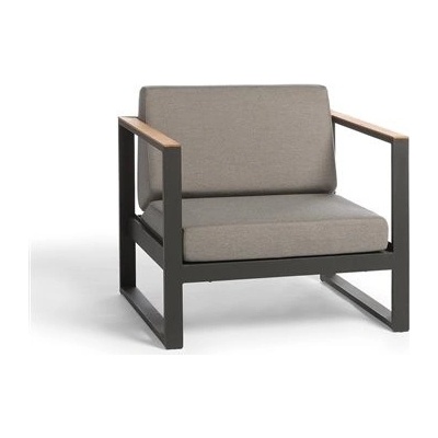 Diphano Hliníkové nízké křeslo Landscape Teak, 86x80x78 cm, rám hliník barva šedočerná (lava), polstrování venkovní tkanina barva hnědá (melé), područky teak