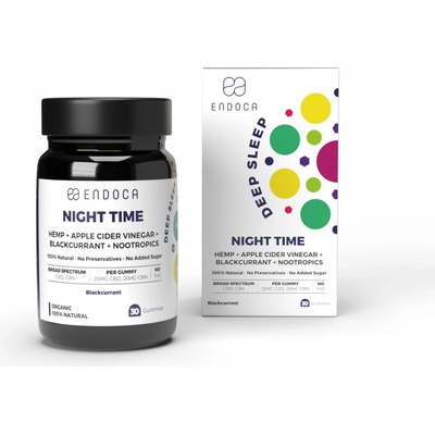 Endoca CBD gumené cukríky Nočné 40 mg CBD 15 mg CBN príchuť čiernej ríbezle 30 ks 60 g
