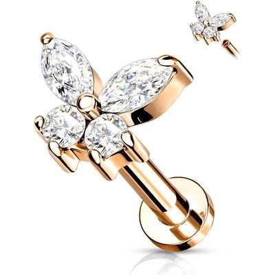 S4U Zlacená labreta helix tragus piercing motýlek (1,2 x 8 mm) LB0023RDC-1208