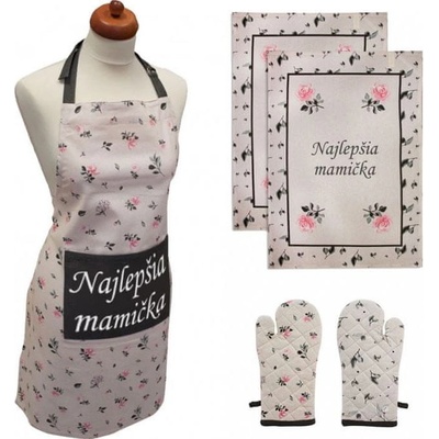 Home Elements Set Nejlepšia mamička SK zástěra chňapka s magnetem dvě utěrky