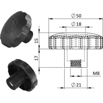 Kovoinox Aretační matice, ø 50 x 32 mm, M8, polyamid, černá – Hledejceny.cz