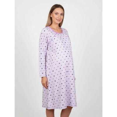 Бяла нощница за кърмене с дълъг ръкав и лилави сърца
