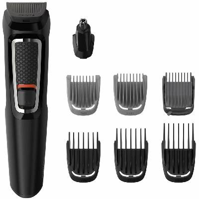 Мултитример Philips Multigroom MG3730/15X4, 8 в 1, самонаточващи се ножчета, изплакващи се приставки, до 60 минути време на работа, черен, 4 броя (MG3730/15X4)