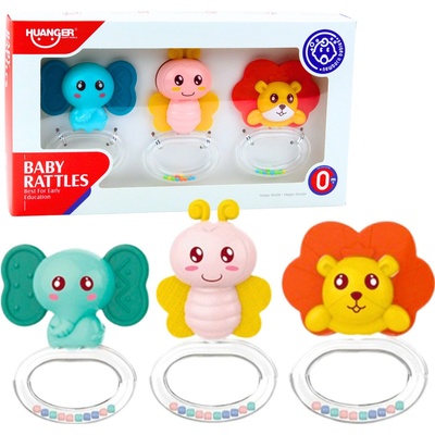 LEAN Toys Sada 3 chrastítek a kousátek zvířátka