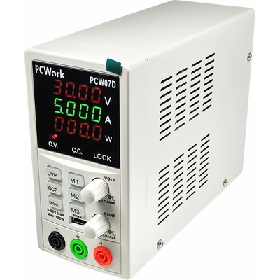 Laboratorní spínaný zdroj PCW07D DC 0–50 V / 0–6 A, CV/CC, USB 5 V / 2 A