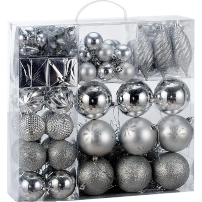 Goleto Sada 103 kusov vianočných ozdôb | striebro