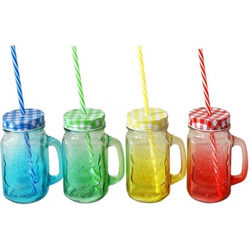 Буркан-чаша с дръжка, цветно стъкло с капаче 400 мл