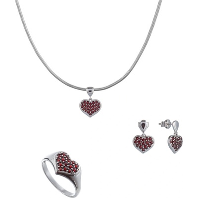 Granát Turnov Stříbrný set šperků 1390 s českým granátem, rhodiovaný srdce – Zboží Dáma