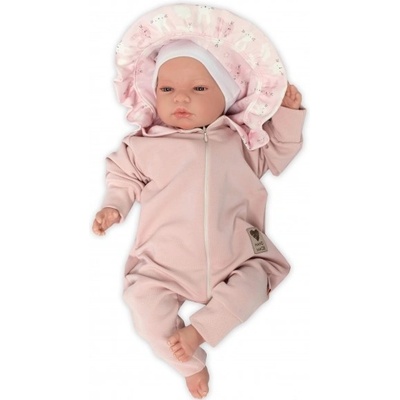 Baby Nellys Teplákový overal s kapucí a volánkem New Bunny pudrová – Zboží Dáma