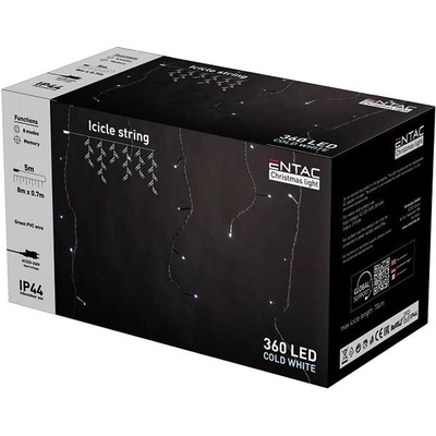 ENTAC LED vánoční závěs 8 m × 0,7 m, venkovní, studené světlo, 360 LED