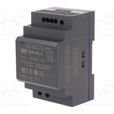 MEAN WELL DDR-60L-5 Měnič: DC/DC; 60W; Uvst: 18÷75VDC; Uvýst: 5VDC; Ivýst: 12A; DDR; OUT: 1
