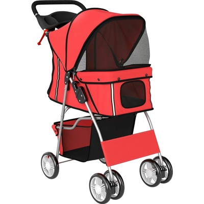PawHut Skládací psí kočárek/kočárek s reflexními proužky úložným košem a polštářem pro malé psy do 10 kg 77 x 44 x 102 cm